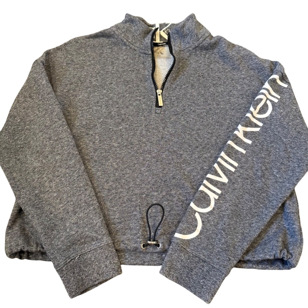 Calvin Klein Performance Womens Gray Quarter Zip Cropped Pullover Logo Sleeve M - Picture 1 of 5